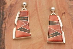 Calvin Begay Genuine Spiny Oyster Shell Sterling Silver Earrings